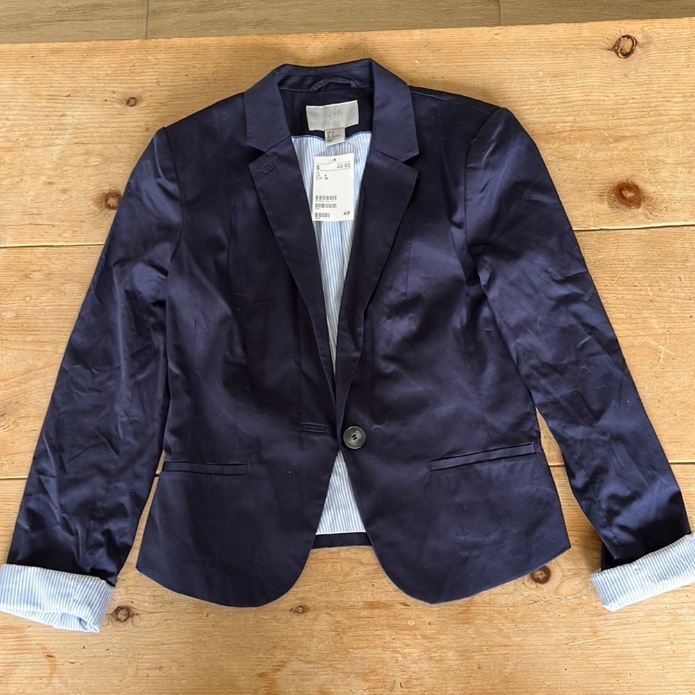 H&M Navy Jacket, light pinstriped lining.
